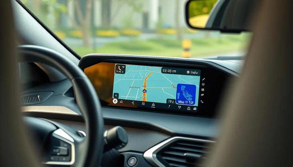 Interior mobil modern dengan layar sentuh navigasi yang canggih untuk anak muda.