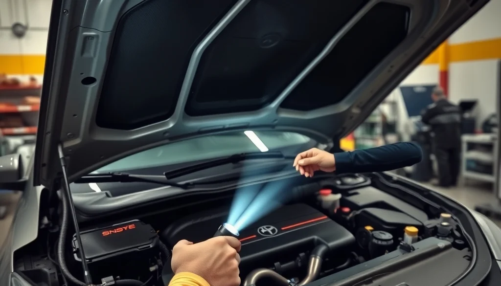 Proses inspeksi mesin mobil bekas secara mendalam oleh profesional.